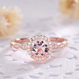 2ct Round Cut Peach Morganite Engagement Ring Diamond Halo 14k Rose Gold Finish