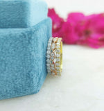 2ct Round Cut Moissanite Full Eternity Trio Wedding Band 14k Yellow Gold Plated