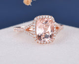 3ct Radiant Cut Simulated Morganite Halo Engagement Ring 14k Rose Gold Plated