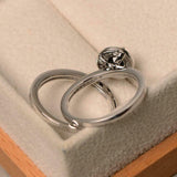 2ct Engagement Ring Round Cut Black Diamond Halo Bridal Set 14k WhiteGold Finish