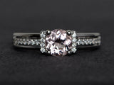 1.6ct Engagement Ring Round Cut Peach Morganite Art Deco 14k White Gold Finish