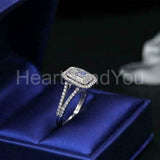 2.2ct Emerald Simulated Diamond Split Shank Dual Halo Ring 14k White Gold Plated
