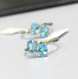 2ct Engagement Ring Oval Cut Blue Topaz Two Stone Solitaire 14k WhiteGold Finish
