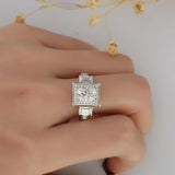 3Ct Radiant Cut Diamond Vintage Milgrain Engagement Ring 14K White Gold Finish
