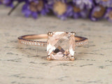 2.3ct Cushion Cut Peach Morganite Engagement Ring Hidden Halo 14k Rose Gold Over