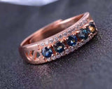 2.35ct Wedding Band Round Cut Blue Sapphire Half Eternity 14k Rose Gold Finish