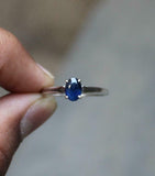 0.8ct Engagement Ring Oval Cut Blue Sapphire Solitaire Women 14k White Gold Over