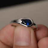 0.75ct Oval Cut Blue Sapphire Solitaire Engagement Ring 14k White Gold Finish