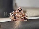 4ct Pear Simulated Peach Morganite Twig Leaf Bridal Set 14k Yellow Gold Plated