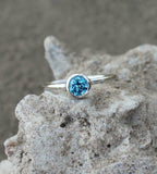 0.5ct Engagement Ring Round Cut Blue Topaz Solitaire Women 14k White Gold Finish