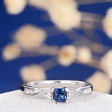 0.3ct Princess Blue Sapphire Engagement Ring Diamond Accents 14k White Gold Over