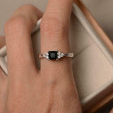 2ct Engagement Ring Princess Cut Black Diamond Petite Design 14k White Gold Over