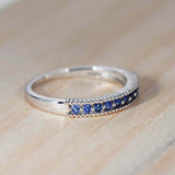 1.3ct Round Cut Blue Sapphire Wedding Band Half Eternity 14k White Gold Finish