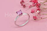 0.5ct Princess Cut Simulated Pink Sapphire Solitaire Ring 14k White Gold Plated