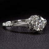 1Ct Round Cut Diamond Antique Vintage Filigree Solitaire Ring 14K WhiteGold Over