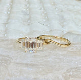 2.3ct Emerald Cut Simulated Diamond Three Stone Ring 14k White Gold Plated
