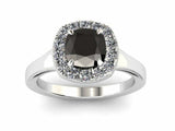 2ct Cushion Cut Black Diamond Engagement Ring Halo Bridal Set 14k WhiteGold Over