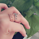 3Ct Round Cut Diamond Princess Tiara Two Statement Rings 14K Dual Gold Finish