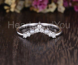 0.2ct Round Cut Moissanite Stackable Curved Wedding Band 14k White Gold Plated