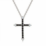 1.3ct Round Cut Black Diamond Pendant with Chain Cross Design 14k Rose Gold Over