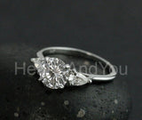 2.2ct Round Cut Moissanite Three Stone Engagement Ring 14k White Gold Plated
