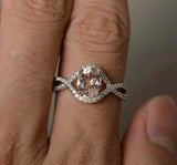 1.2ct Oval Cut Peach Morganite Engagement Ring Infinity 14k White Gold Finish