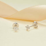 0.5ct Round Cut VVS1D Diamond Clover Floral Stud Earrings 14k White Gold Finish
