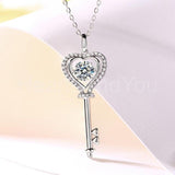 1ct Round Cut Moissanite Dancing Key Pendant with Chain 14k White Gold Plated
