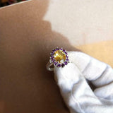 2ct Engagement Ring Oval Cut Yellow Citrine Cluster Halo 14k White Gold Finish