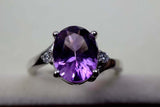 2.2ct Engagement Ring Oval Cut Purple Amethyst Three Stone 14k White Gold Finish
