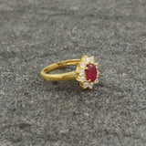 2.2ct Oval Cut Pink Ruby Diamond Floral Engagement Ring 14k Yellow Gold Finish