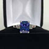2.3ct Engagement Ring Radiant Cut Blue Tanzanite Trilogy 14k White Gold Finish