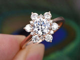 1.5ct Round Cut Diamond Engagement Ring Floral Solitaire 14k Rose Gold Finish