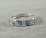 2.3ct Wedding Ring Band Princess Cut Blue Topaz Stackable 14k White Gold Finish