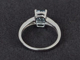 2.4ct Cushion Cut Aquamarine Milgrain Solitaire Accent Ring 14k WhiteGold Finish