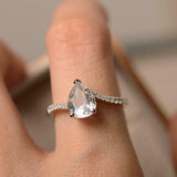 1.7ct Engagement Ring Pear Cut Diamond Swirl with Accents 14k White Gold Finish