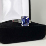 2.3ct Engagement Ring Radiant Cut Blue Tanzanite Trilogy 14k White Gold Finish