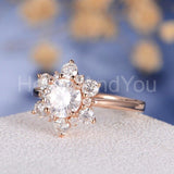 2.1ct Round Cut Moissanite Flower Snowflake Cluster Ring 14k White Gold Plated