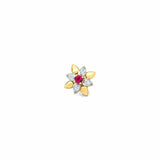 0.4ct Round Cut Pink Ruby Floral Nose Pin Ring Piercing 14k Yellow Gold Finish