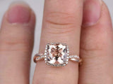 2ct Cushion Cut Peach Morganite Engagement Ring 14k Rose Gold Finish Infinity