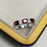 2.5ct Wedding Band Oval Cut Red Garnet Stylish Three Stone 14k White Gold Finish