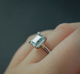 1.3ct Emerald Cut Blue Aquamarine Solitaire Engagement Ring 14k WhiteGold Finish