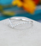 0.55ct Round Cut Moissanite Curved Stacking Wedding Band 14k White Gold Plated