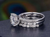 3pc Trio Wedding Bridal Set Vintage Band Engagement Ring 14k White Gold Finish