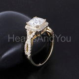 2.2ct Cushion Cut Simulated Diamond Halo Engagement Ring 14k Yellow Gold Plated