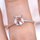 1.5ct Cushion Cut Peach Morganite Solitaire Engagement Ring 14k Rose Gold Finish