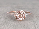 1ct Round Cut Morganite Diamond Accent Engagement Ring 14k Rose Gold Finish