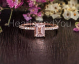 1ct Emerald Cut Simulated Morganite Solitaire Accents Ring 14k Rose Gold Plated