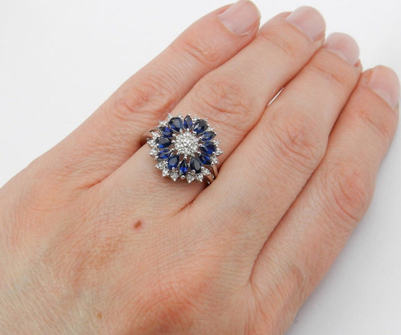 5ct Diamond Sapphire Elegant Gatsby Cocktail Engagement Ring 14k White Gold Over