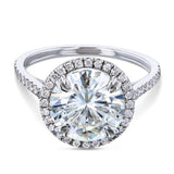 2.2ct Round Cut Moissanite Halo Women Engagement Ring 14k White Gold Plated